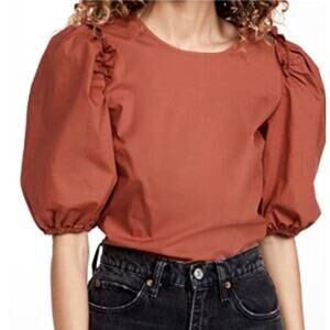 English Factory Cotton Poplin Puff Sleeve Blouse Rust Size XS
